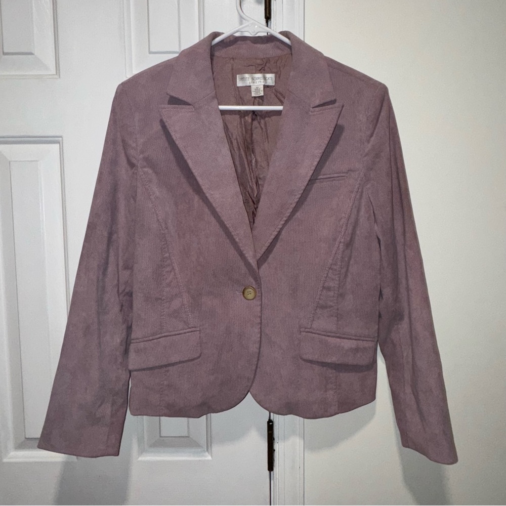 Petite Sophisticate corduroy lilac purple vintage single button blazer 12P - Picture 1 of 13